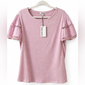 Kathy Ireland Lilac Blush Top Puff Sleeve Lace Detail Size M NWT Cottagecore